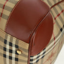 BURBERRY Nova Check Boston Bag PVC Leather 2way Beige Gold Auth 168710V-13