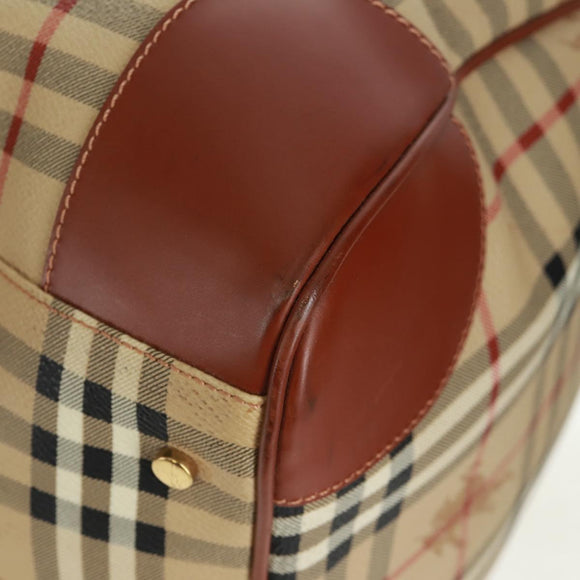 BURBERRY Nova Check Boston Bag PVC Leather 2way Beige Gold Auth 168710V