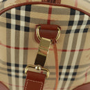 BURBERRY Nova Check Boston Bag PVC Leather 2way Beige Gold Auth 168710V-17