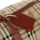 BURBERRY Nova Check Boston Bag PVC Leather 2way Beige Gold Auth 168710V-18
