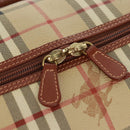 BURBERRY Nova Check Boston Bag PVC Leather 2way Beige Gold Auth 168710V-19