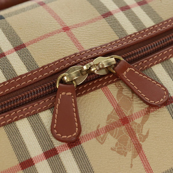 BURBERRY Nova Check Boston Bag PVC Leather 2way Beige Gold Auth 168710V