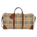 BURBERRY Nova Check Boston Bag PVC Leather 2way Beige Gold Auth 168710V-2
