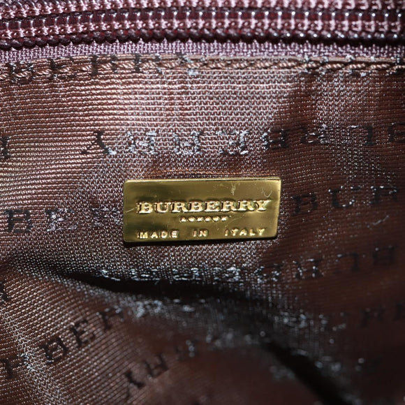 BURBERRY Nova Check Boston Bag PVC Leather 2way Beige Gold Auth 168710V