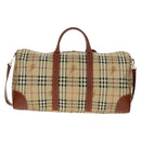 BURBERRY Nova Check Boston Bag PVC Leather 2way Beige Gold Auth 168710V-3