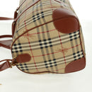 BURBERRY Nova Check Boston Bag PVC Leather 2way Beige Gold Auth 168710V-4