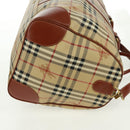 BURBERRY Nova Check Boston Bag PVC Leather 2way Beige Gold Auth 168710V-5