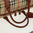 BURBERRY Nova Check Boston Bag PVC Leather 2way Beige Gold Auth 168710V-6