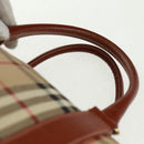 BURBERRY Nova Check Boston Bag PVC Leather 2way Beige Gold Auth 168710V-7