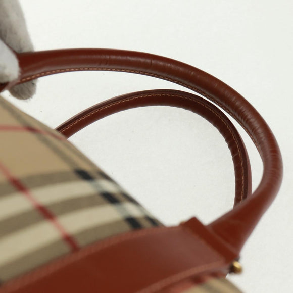 BURBERRY Nova Check Boston Bag PVC Leather 2way Beige Gold Auth 168710V