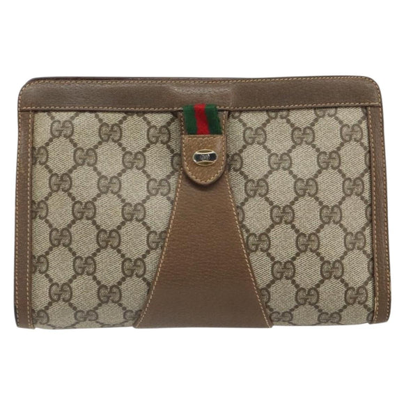 GUCCI GG Supreme Web Sherry Line Clutch Bag PVC Beige Red 89 01 032 Auth 168714