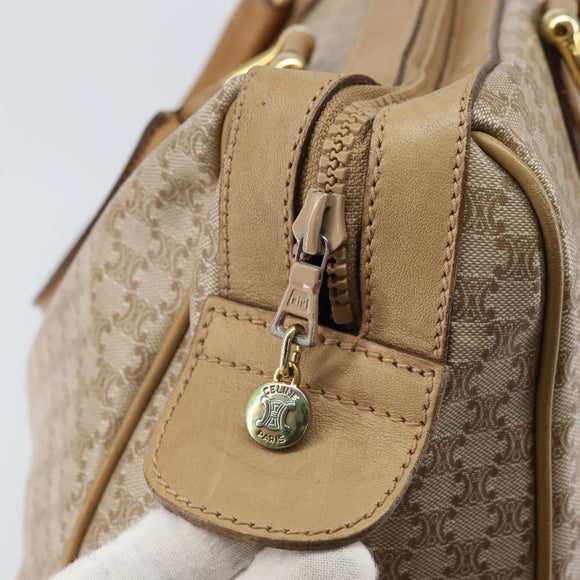 CELINE Macadam Canvas Boston Bag PVC Leather Beige Gold Auth 168715