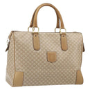 CELINE Macadam Canvas Boston Bag PVC Leather Beige Gold Auth 168715-1