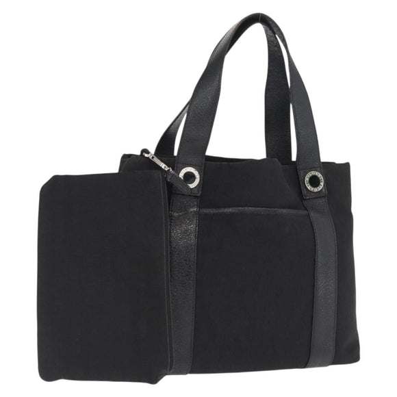 BVLGARI Logo Mania Hand Bag Canvas Black Silver Auth 168716