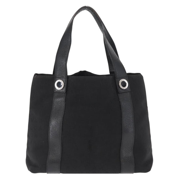 BVLGARI Logo Mania Hand Bag Canvas Black Silver Auth 168716