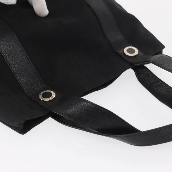 BVLGARI Logo Mania Hand Bag Canvas Black Silver Auth 168716