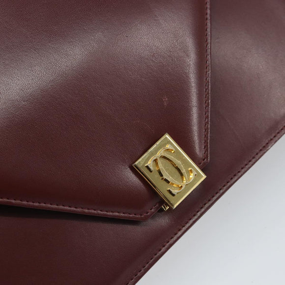 CARTIER Must Line Shoulder Bag Leather Bordeaux Gold Auth 168717