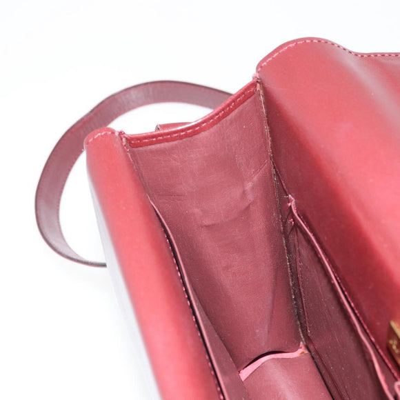 CARTIER Must Line Shoulder Bag Leather Bordeaux Gold Auth 168717