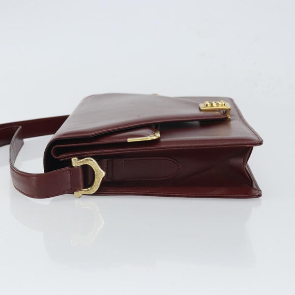CARTIER Must Line Shoulder Bag Leather Bordeaux Gold Auth 168717