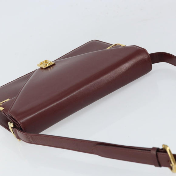 CARTIER Must Line Shoulder Bag Leather Bordeaux Gold Auth 168717