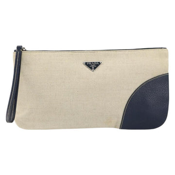 PRADA Pouch Canvas Beige Silver Auth 168720 - 0