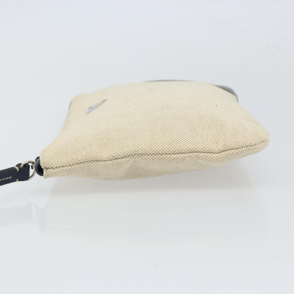 PRADA Pouch Canvas Beige Silver Auth 168720