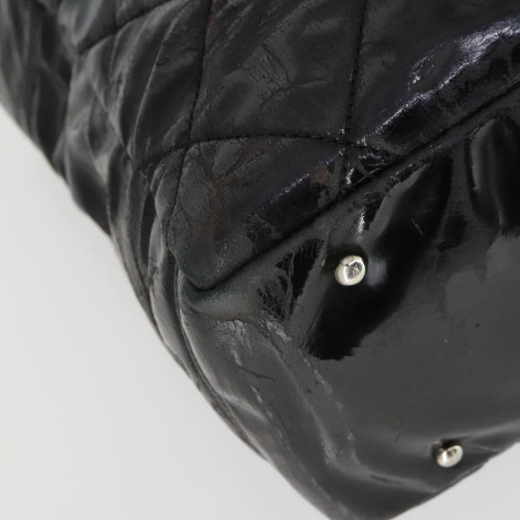 CHANEL Paris Biarritz Tote Bag Patent leather Black Silver CC Auth 168723