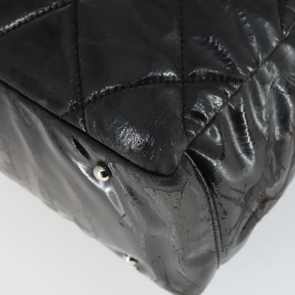 CHANEL Paris Biarritz Tote Bag Patent leather Black Silver CC Auth 168723