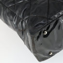 CHANEL Paris Biarritz Tote Bag Patent leather Black Silver CC Auth 168723-16