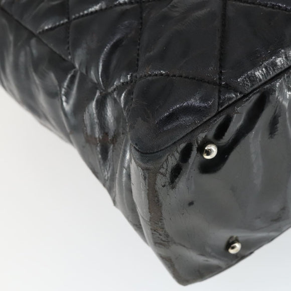 CHANEL Paris Biarritz Tote Bag Patent leather Black Silver CC Auth 168723