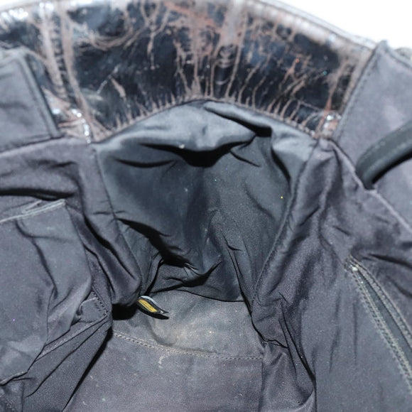 CHANEL Paris Biarritz Tote Bag Patent leather Black Silver CC Auth 168723