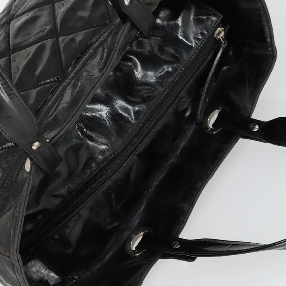 CHANEL Paris Biarritz Tote Bag Patent leather Black Silver CC Auth 168723