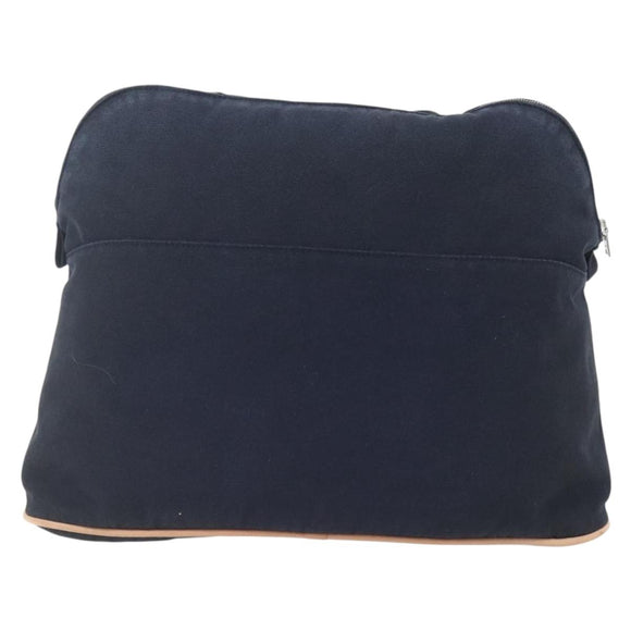 HERMES Bolide Pouch GM Canvas Navy Silver Auth 168732