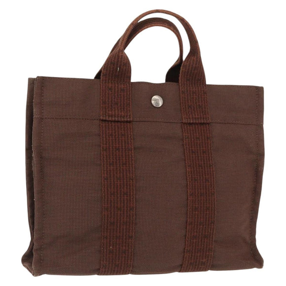 HERMES Her Line PM Tote Bag Canvas Brown Silver Auth 168733