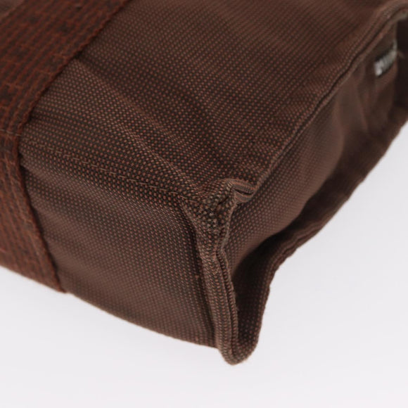HERMES Her Line PM Tote Bag Canvas Brown Silver Auth 168733