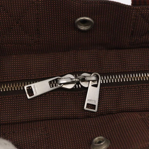 HERMES Her Line PM Tote Bag Canvas Brown Silver Auth 168733