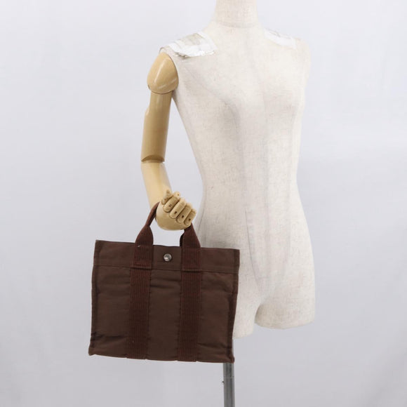 HERMES Her Line PM Tote Bag Canvas Brown Silver Auth 168733