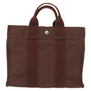HERMES Her Line PM Tote Bag Canvas Brown Silver Auth 168733-13