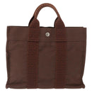 HERMES Her Line PM Tote Bag Canvas Brown Silver Auth 168733-2