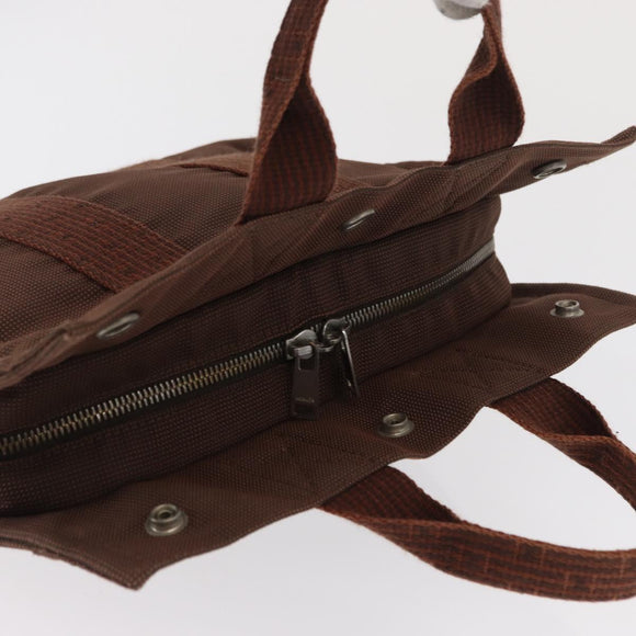 HERMES Her Line PM Tote Bag Canvas Brown Silver Auth 168733