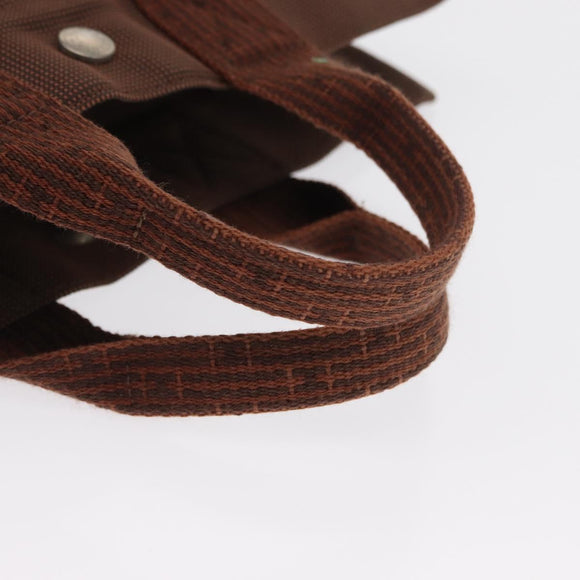 HERMES Her Line PM Tote Bag Canvas Brown Silver Auth 168733