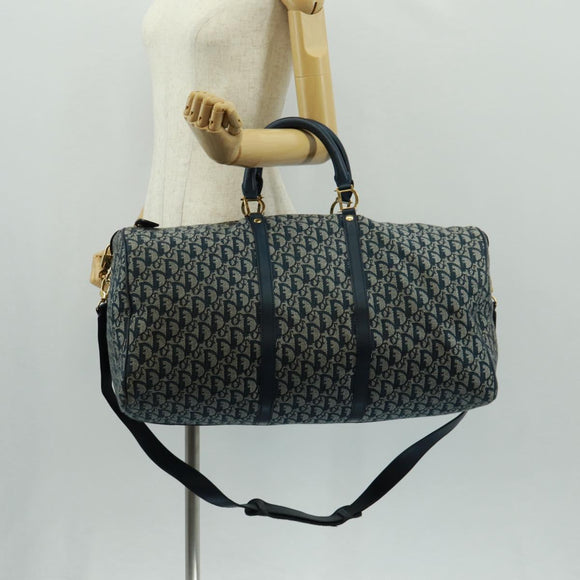 Christian Dior Trotter Canvas Boston Bag 2way Navy Gold Auth 168742SAV
