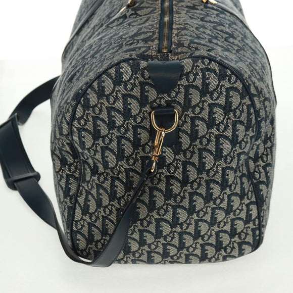 Christian Dior Trotter Canvas Boston Bag 2way Navy Gold Auth 168742SAV