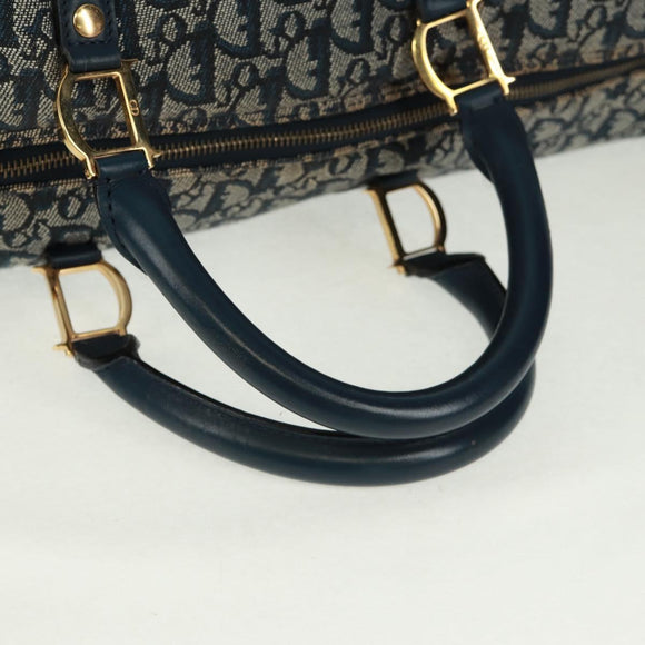 Christian Dior Trotter Canvas Boston Bag 2way Navy Gold Auth 168742SAV