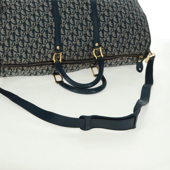 Christian Dior Trotter Canvas Boston Bag 2way Navy Gold Auth 168742SAV