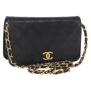 CHANEL Matelasse Chain Shoulder Bag Lamb Skin Black Gold CC Auth 168744-1