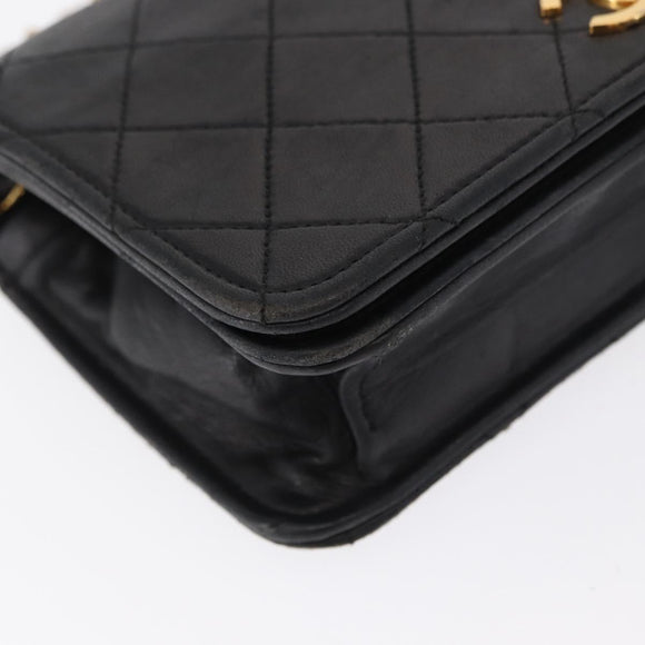 CHANEL Matelasse Chain Shoulder Bag Lamb Skin Black Gold CC Auth 168744