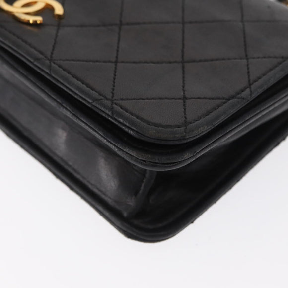 CHANEL Matelasse Chain Shoulder Bag Lamb Skin Black Gold CC Auth 168744