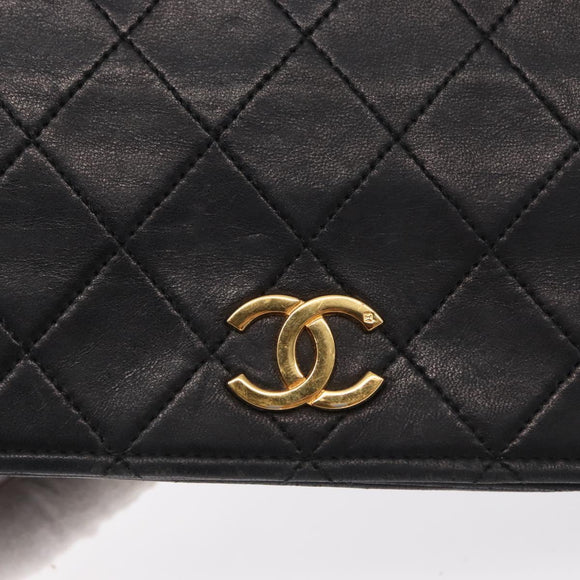 CHANEL Matelasse Chain Shoulder Bag Lamb Skin Black Gold CC Auth 168744