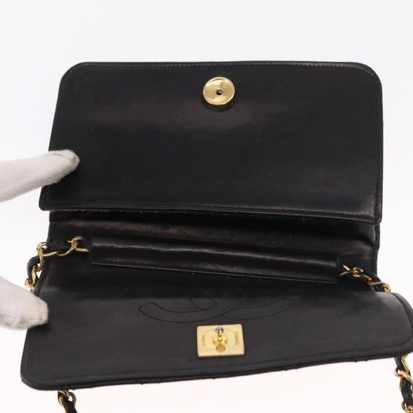 CHANEL Matelasse Chain Shoulder Bag Lamb Skin Black Gold CC Auth 168744
